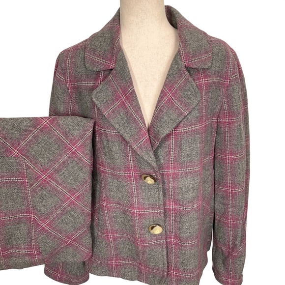 Talbots Dresses & Skirts - Talbots Skirt Suit Womens 16 Gray‎ Magenta Pink Plaid Heritage Office Tweed VTG